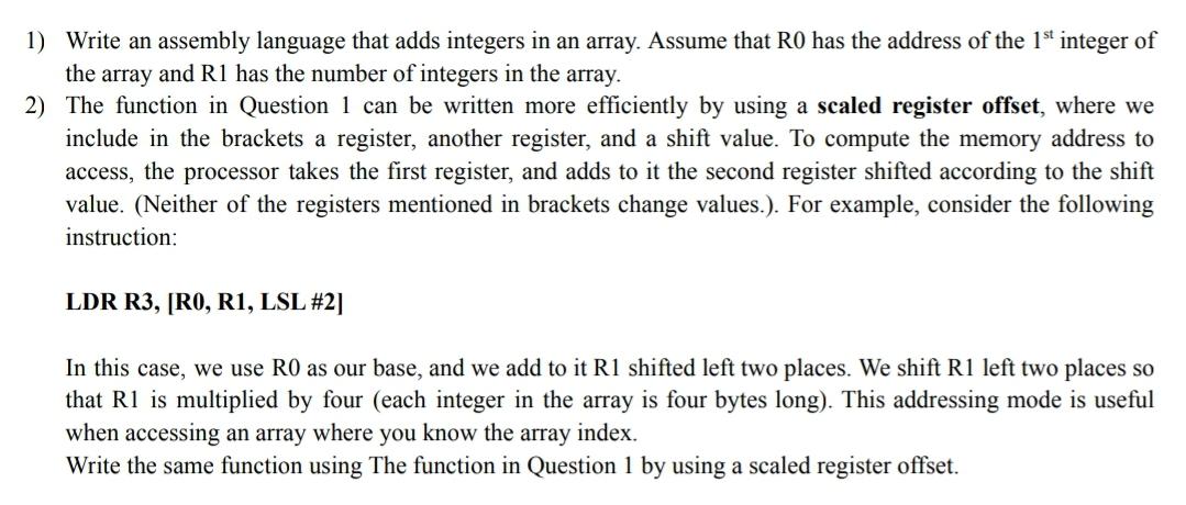 Solved 1) Write an assembly language that adds integers in | Chegg.com
