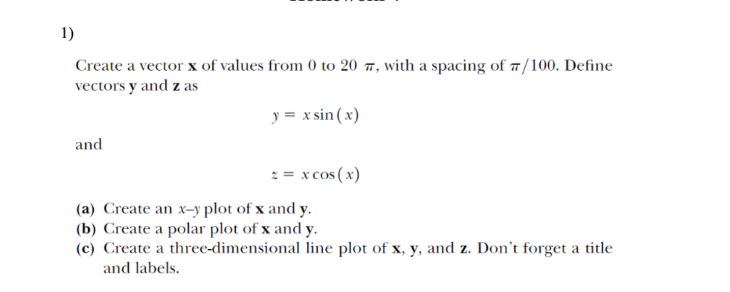 Solved 1) Create a vector x of values from 0 to 20 T7, with | Chegg.com