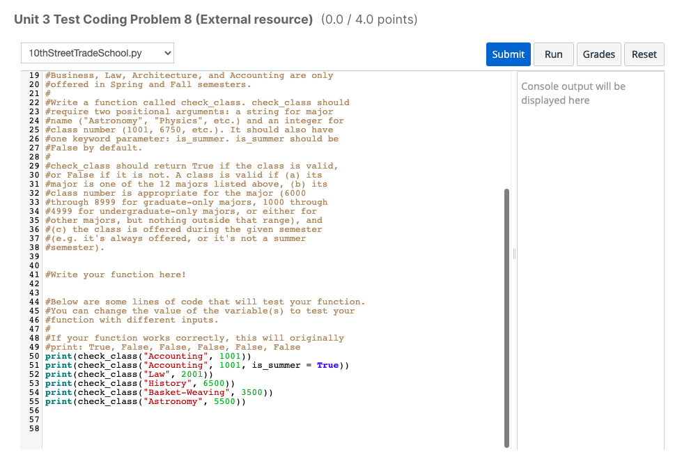 Unit 3 Test Coding Problem 8 (External resource) (0.0 | Chegg.com