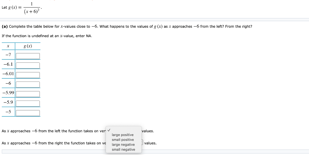 Solved Let g(x) = 1 (x+6) (a) Complete the table below for | Chegg.com