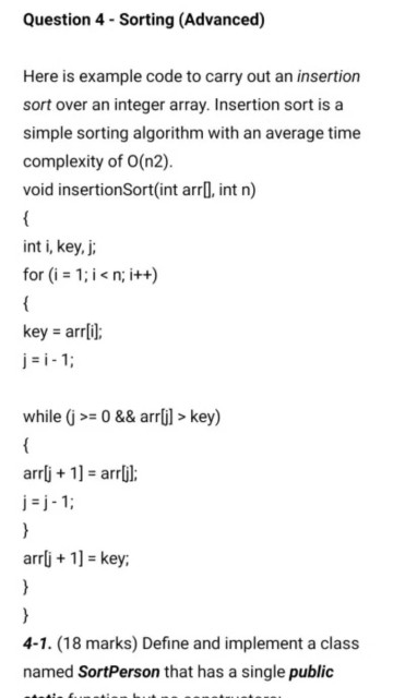 Question 4 - Sorting (Advanced) Here is example code | Chegg.com