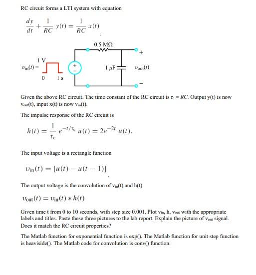 Solved RC circuit forms a LTI system with equation | Chegg.com