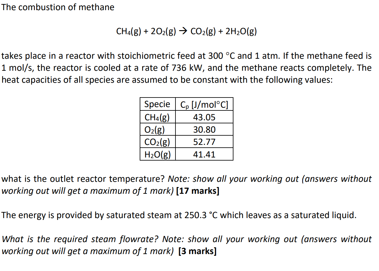 The Bustion Of Methane Ch4 G 2o2 G Co2 G Chegg 