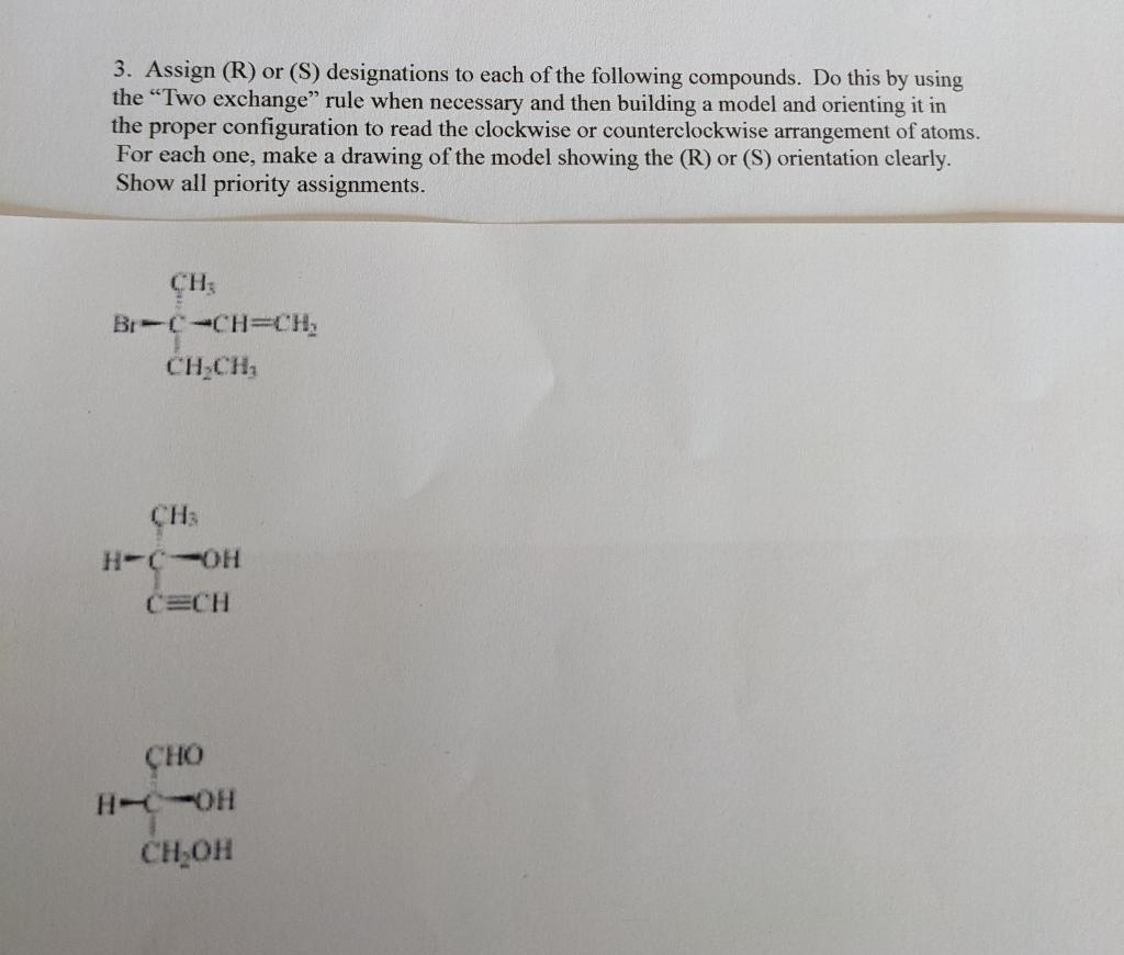 Solved 3. Assign (R) or (S) designations to each of the | Chegg.com