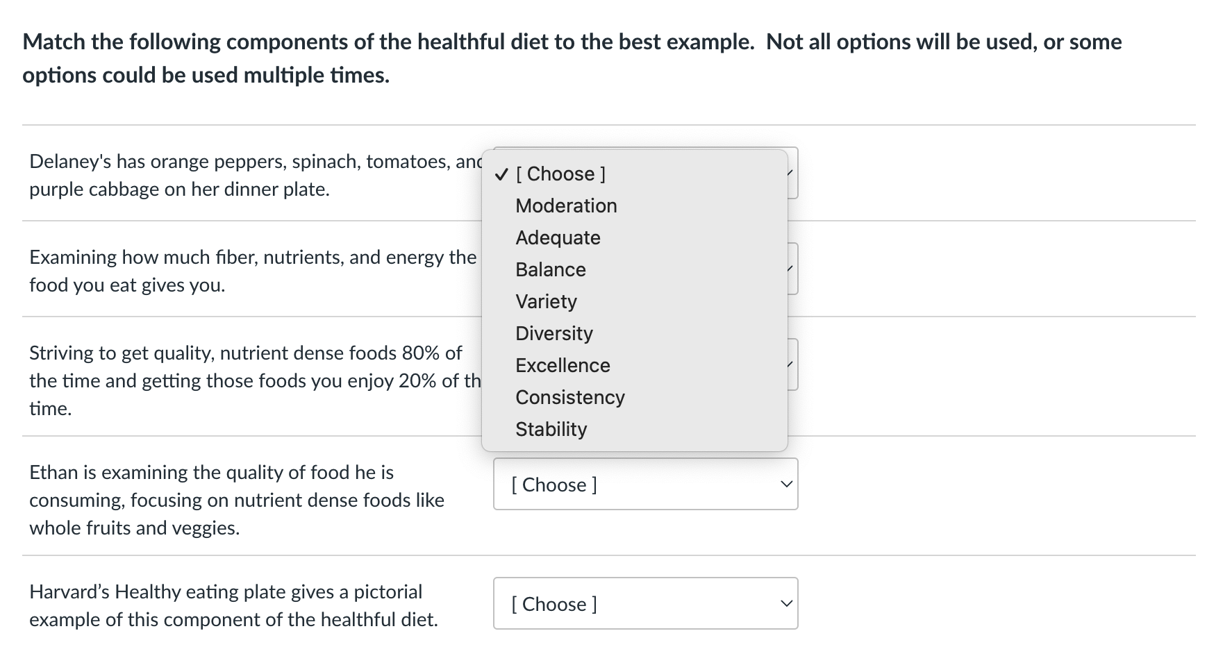 match-the-following-components-of-the-healthful-diet-chegg