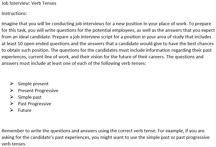 Solved Job Interview: Verb Tenses Instructions: Imagine that | Chegg.com