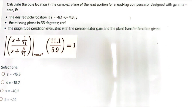 Solved Calculate the pole location in the complex plane of | Chegg.com