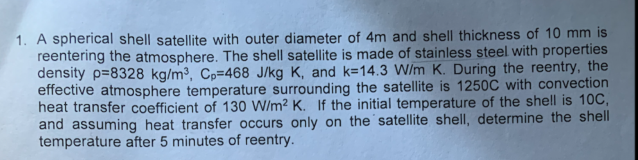 Solved A spherical shell satellite with outer diameter of 4 | Chegg.com