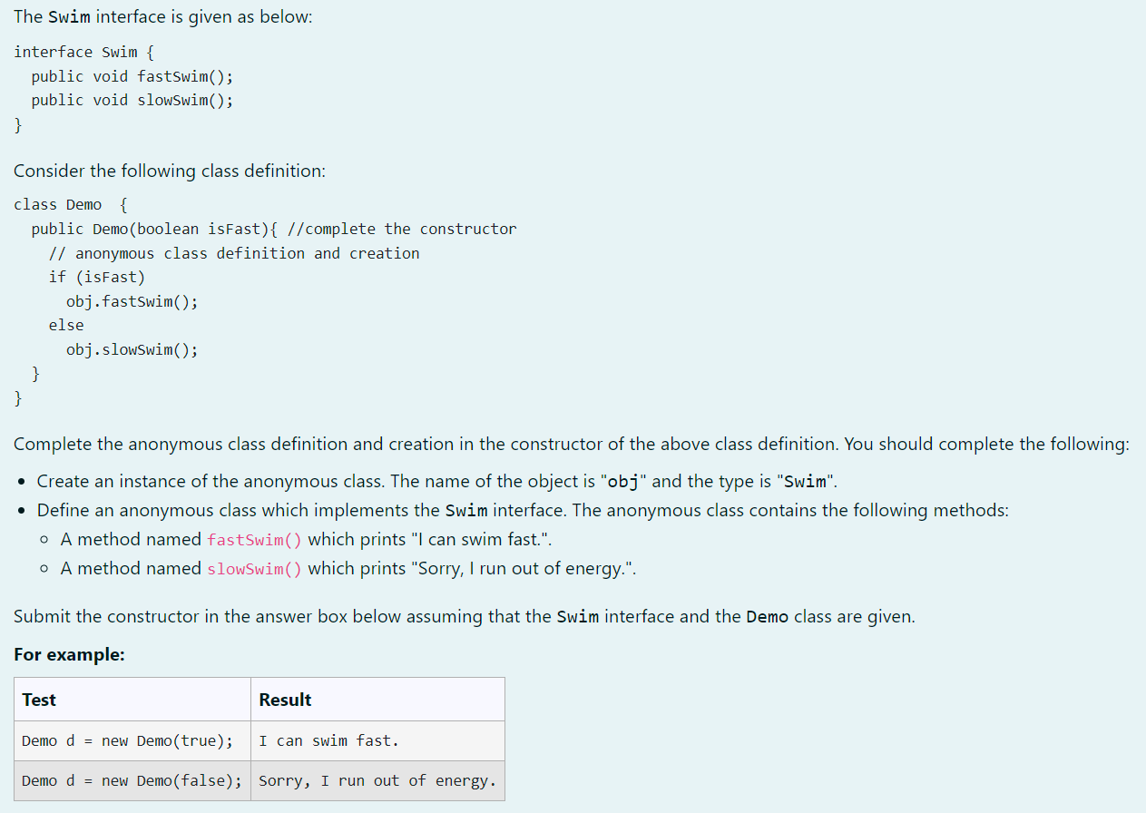 Solved The Swim interface is given as below: interface Swim