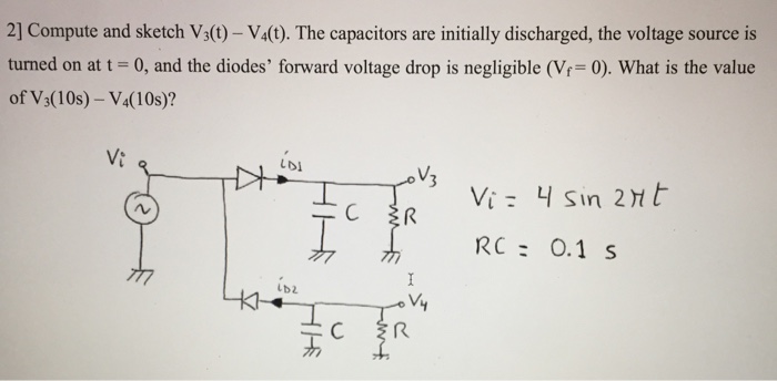 Solved Compute and sketch V_3(t) - V_4(t). the capacitors | Chegg.com
