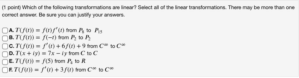 Solved (1 point) Which of the following transformations are | Chegg.com