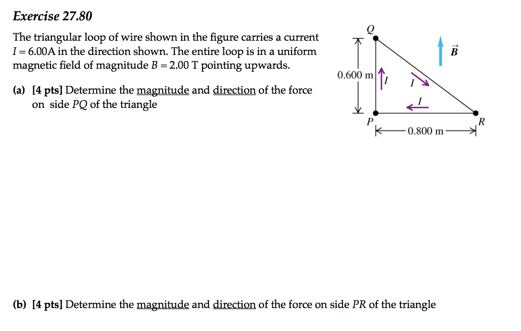 Solved Exercise 27.80 The triangular loop of wire shown in | Chegg.com