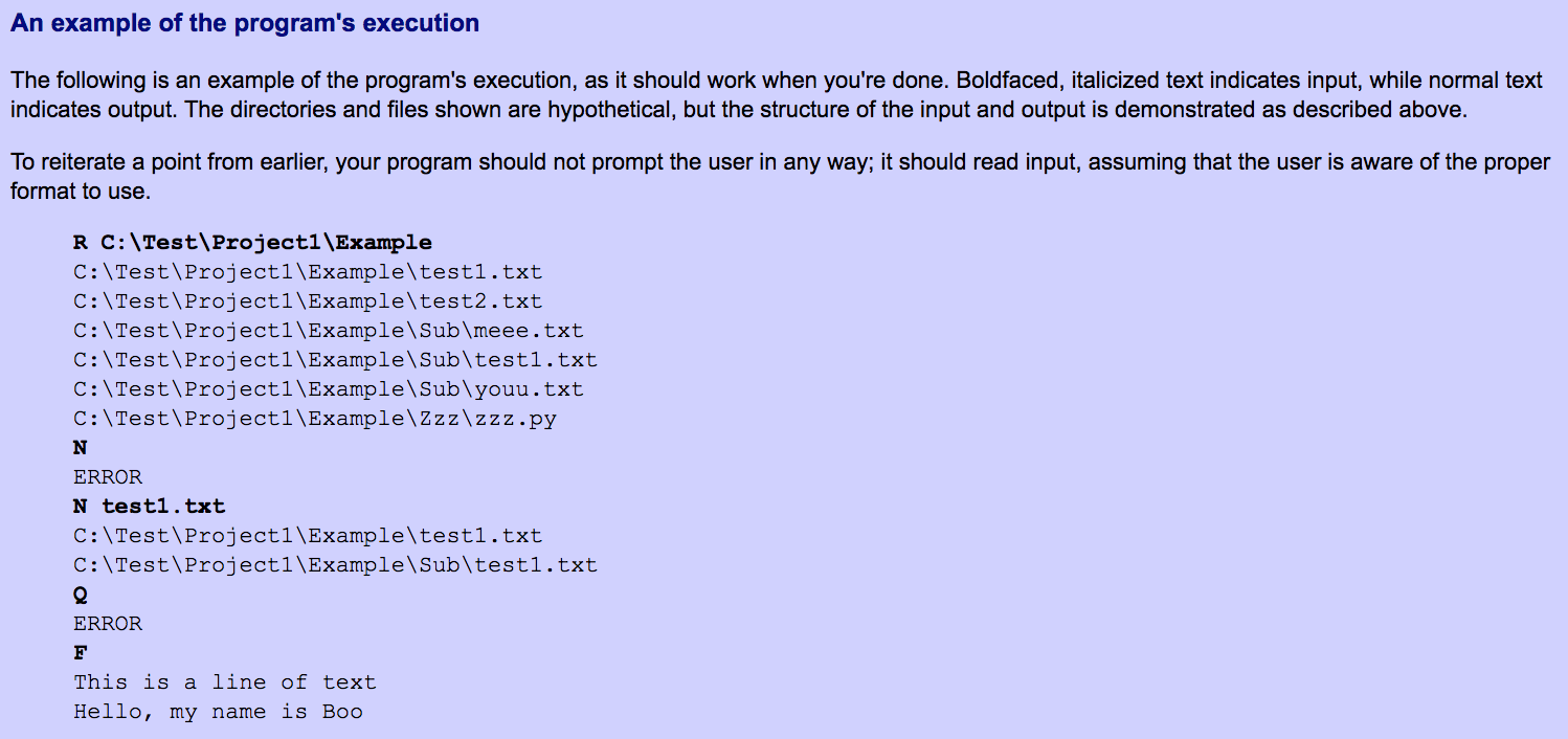 An example of the programs execution The following is an example of the programs execution, as it should work when youre d