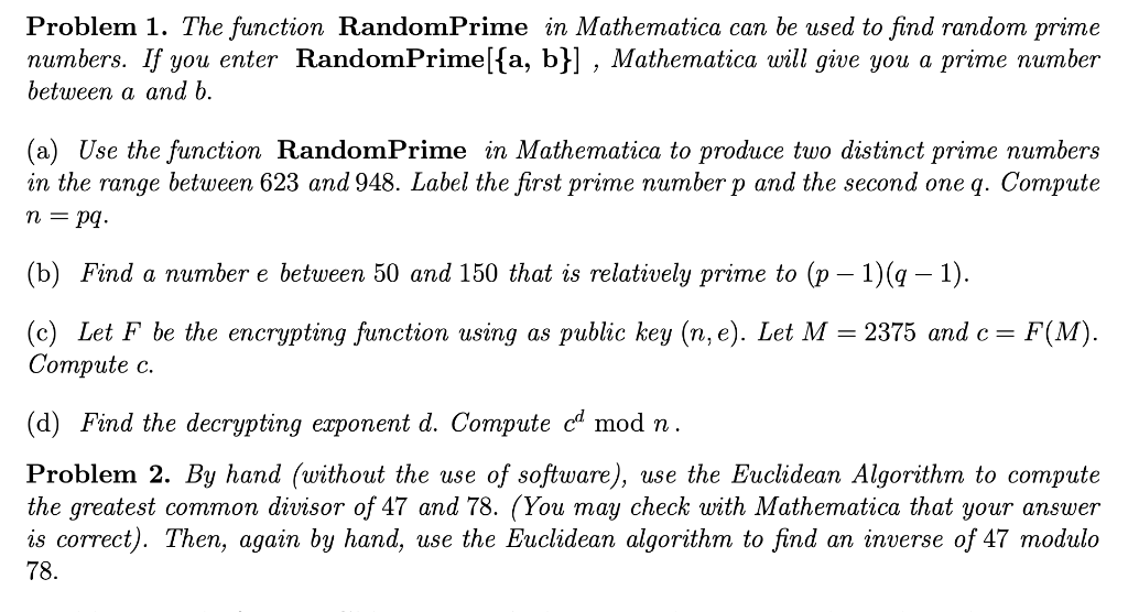 Problem 1 The Function Randomprime In Mathematica