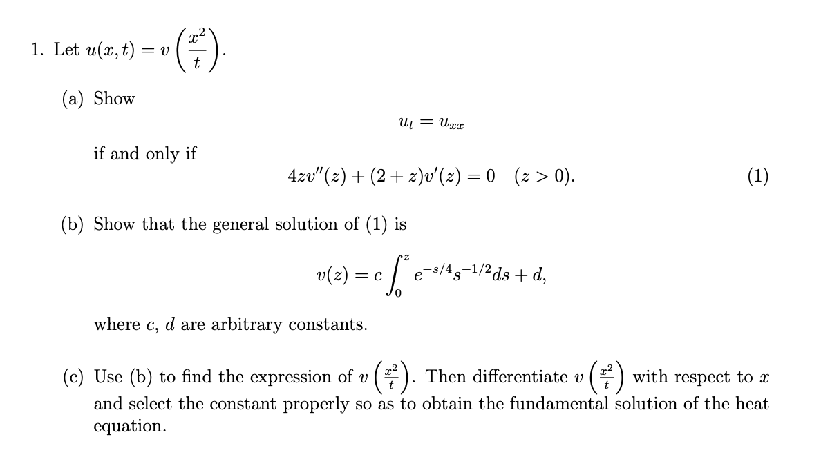 Solved 1 Let U X T V A Show Ut Uxx If And Only Chegg Com