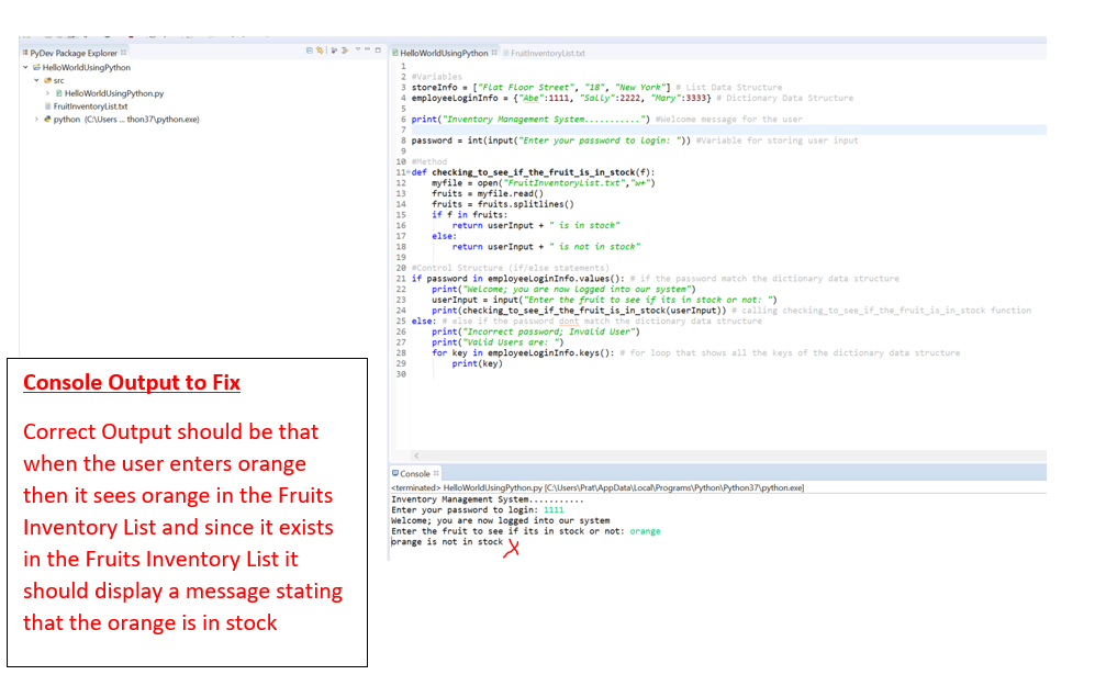 Solved PyDev Package Explorer HelloWorldUsingPython 1 apple | Chegg.com