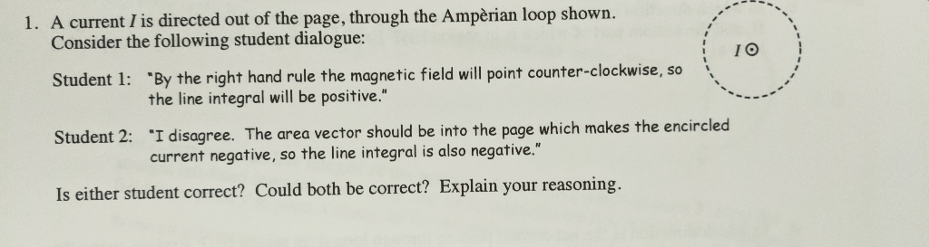 Solved 1. A current I is directed out of the page, through | Chegg.com