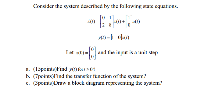 Solved Consider the system described by the following state | Chegg.com