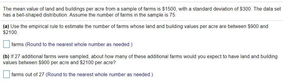 Solved The Mean Value Of Land And Buildings Per Acre From A | Chegg.com