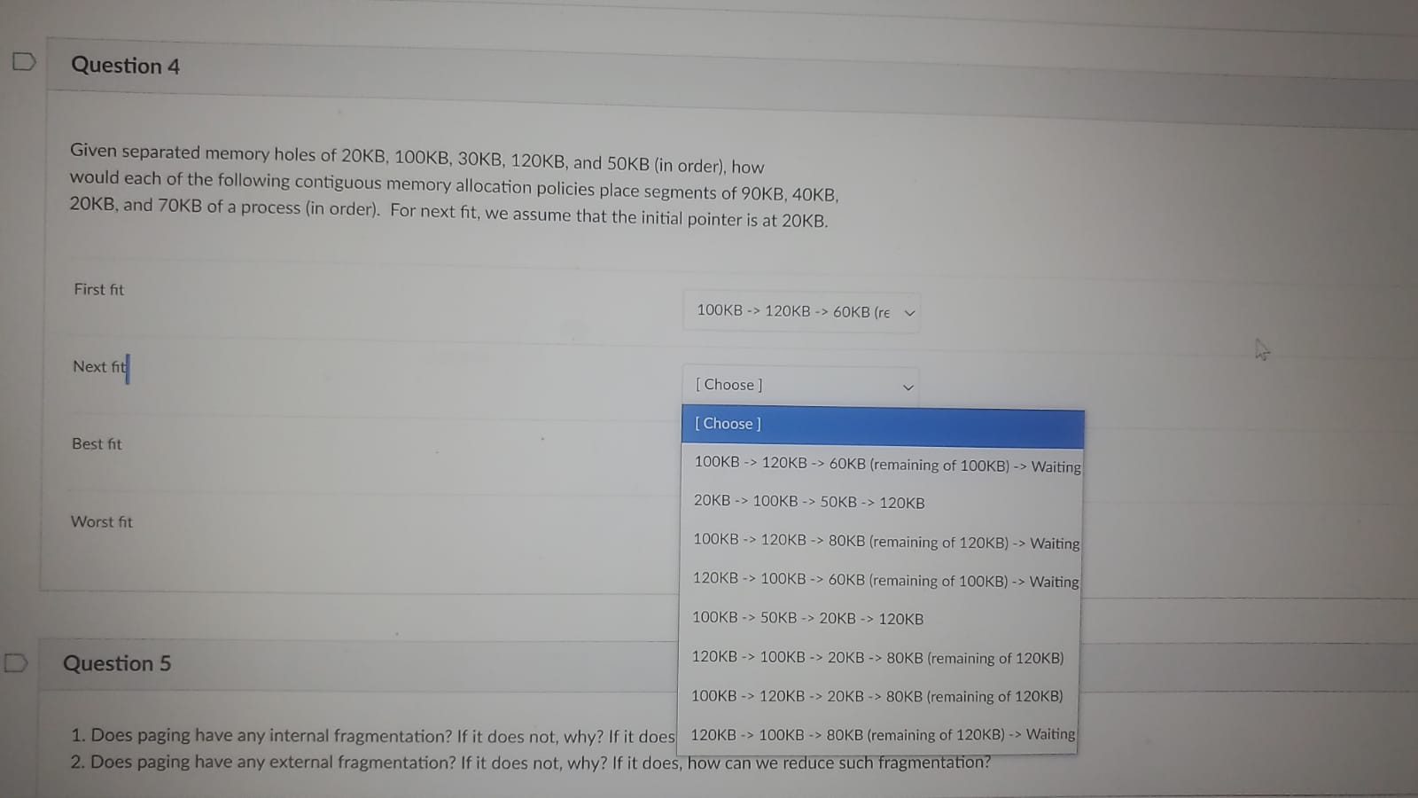 Solved Question 4 2 pts Given separated memory holes of | Chegg.com