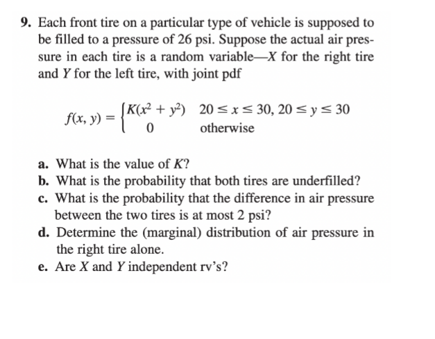 Solved 9. Each Front Tire On A Particular Type Of Vehicle Is | Chegg.com