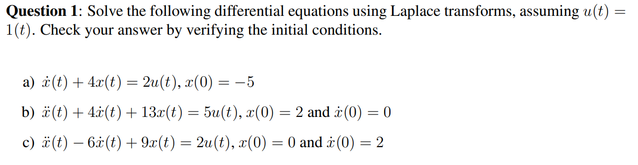 Solved Question 1: Solve The Following Differential | Chegg.com