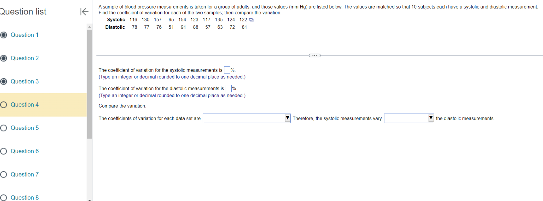 Solved Question list Question 1 Question 2 The coefficient | Chegg.com