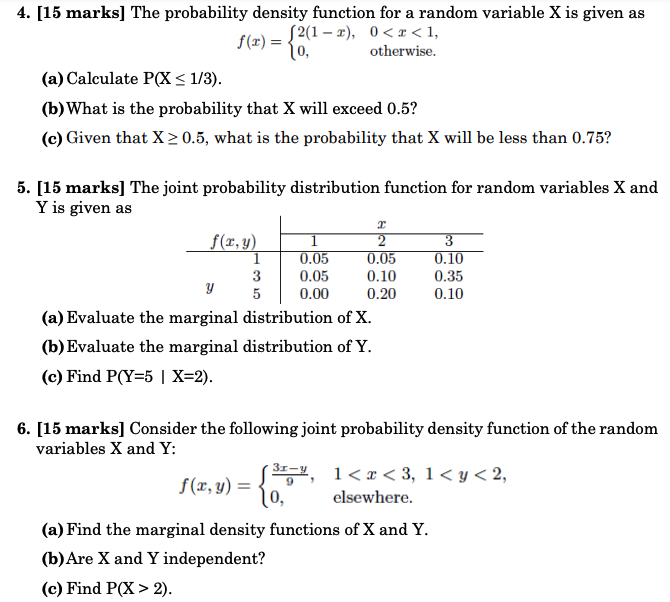 Solved 4 15 Marks The Probability Density Function For A Chegg Com