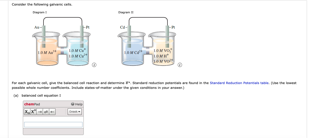 Solved Consider the following galvanic cells. Diagram I | Chegg.com