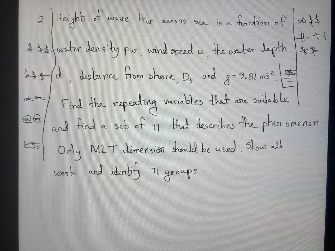 Solved 2. Height of across Sea g=9.81 m² wave Hw is a