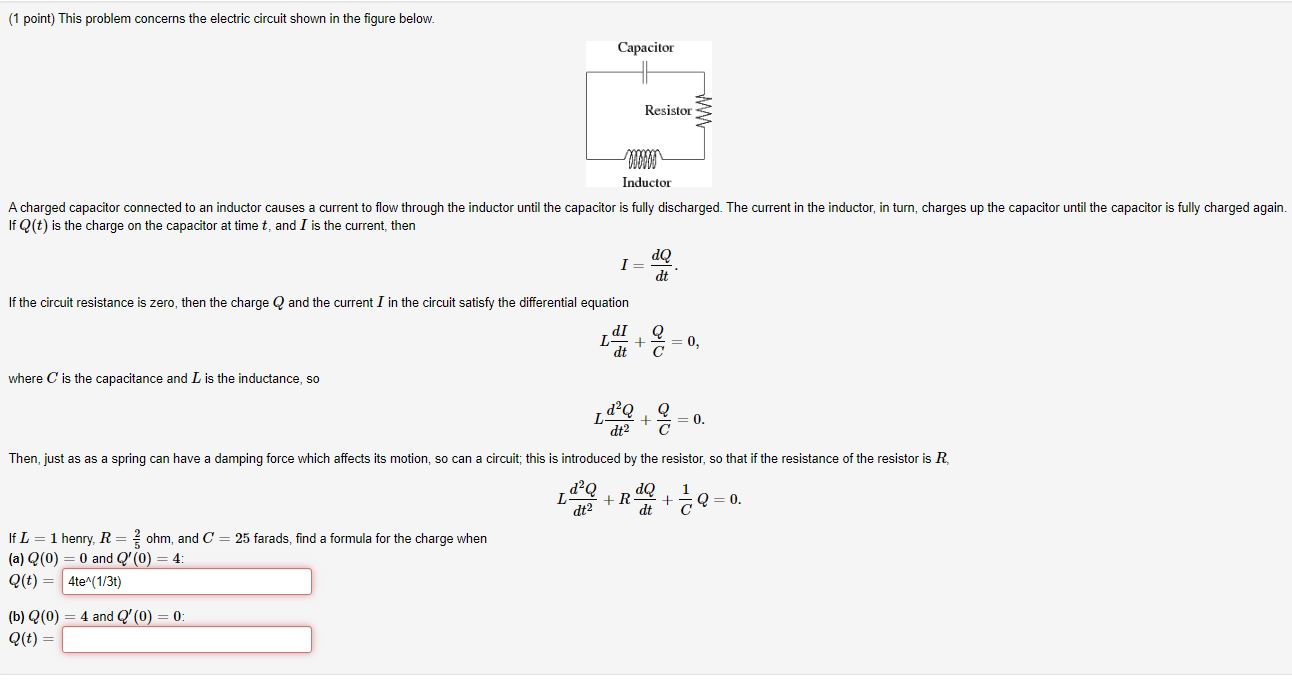Solved (1 point) This problem concerns the electric circuit | Chegg.com