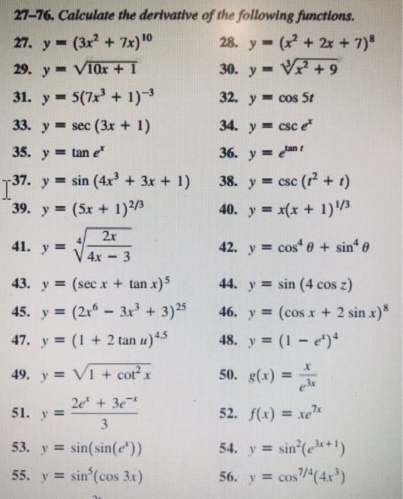 Solved 2776. Calculate the derivative of the following