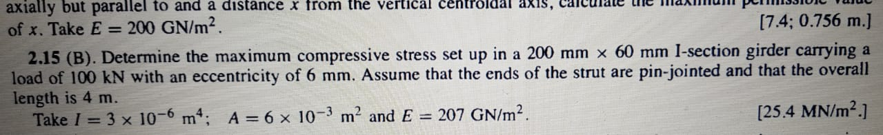 Solved 2.15 (B). Determine the maximum compressive stress | Chegg.com