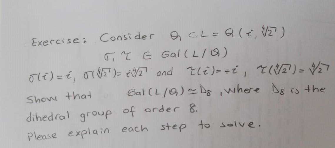 Exercise Consider A Cl Q T 2 O E Gal Lia Chegg Com