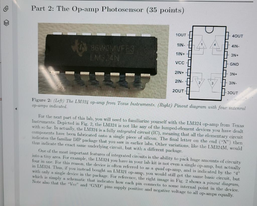 Solved Part 2: The Op-amp Photosensor (35 points) Figure 2: | Chegg.com