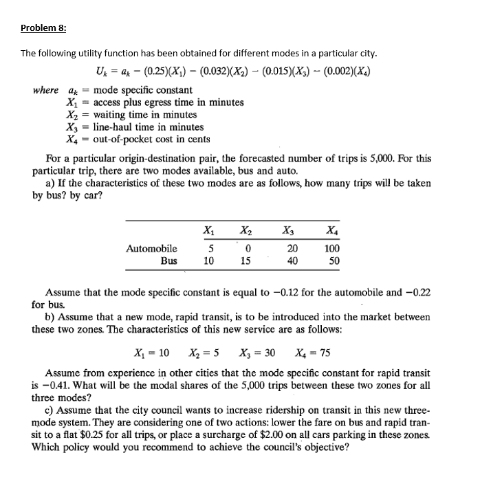 Solved Problem 8: The following utility function has been | Chegg.com