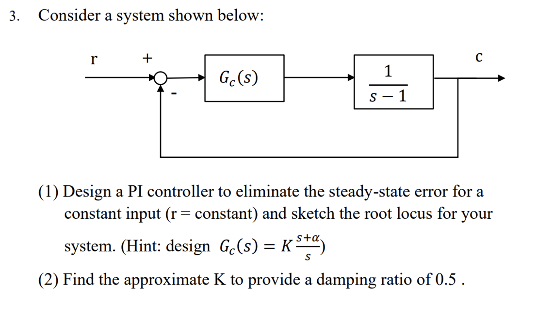 Solved 3. Consider a system shown below: (1) Design a PI | Chegg.com