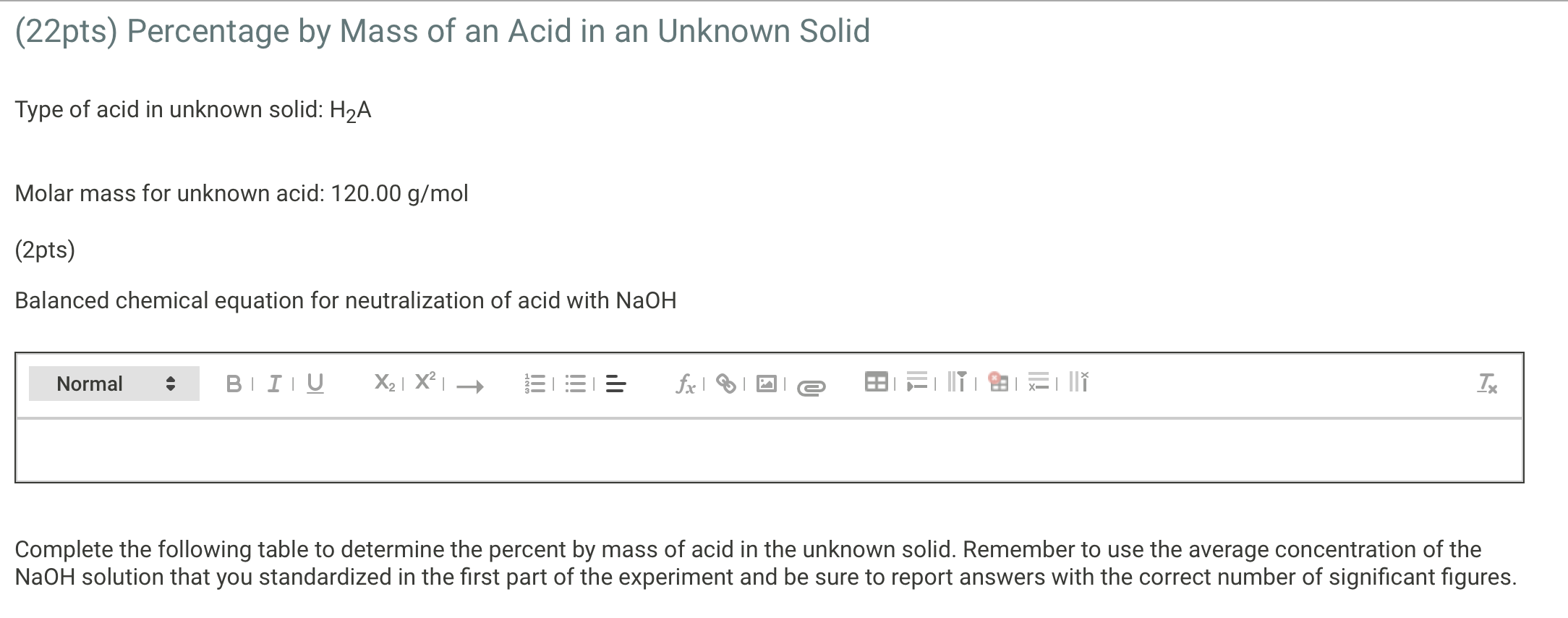 Solved (16pts) Molar Concentration of an Acid Solution Type | Chegg.com