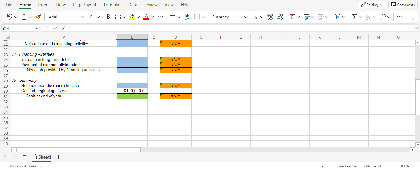 Excel Activity: Statement Of Cashflows - ﻿Financial | Chegg.com