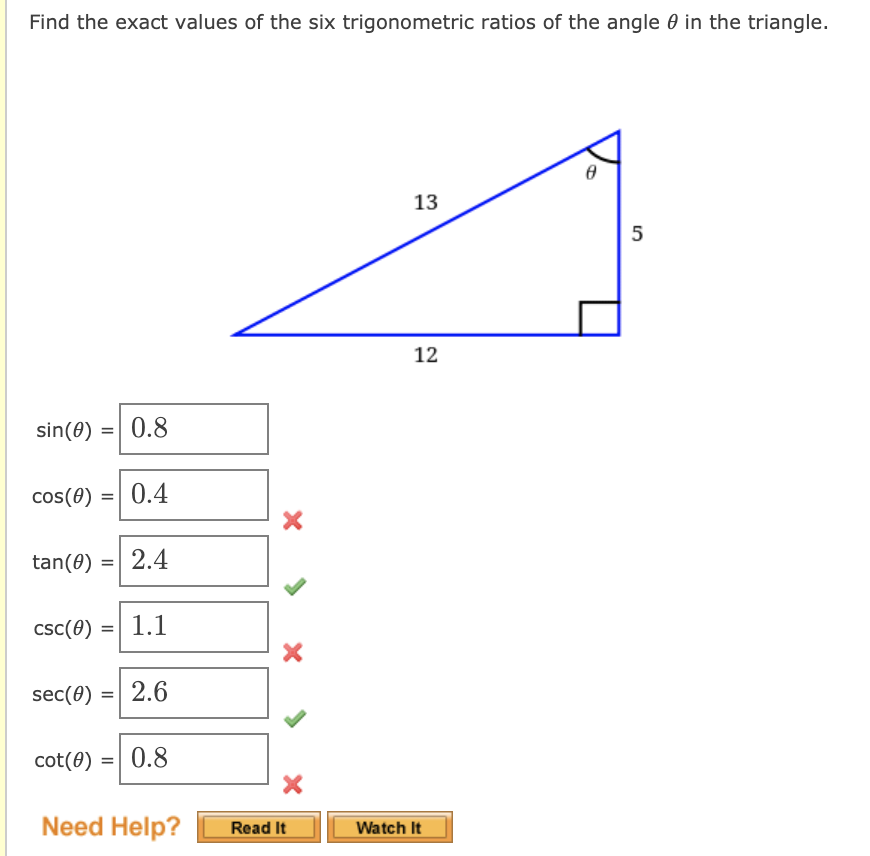 Solved Find the exact values of the six trigonometric ratios | Chegg.com
