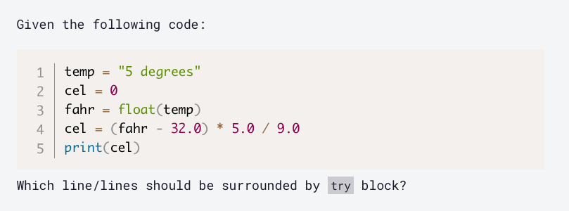 Solved Given the following code: 1 2. 3 4. temp = "5 | Chegg.com