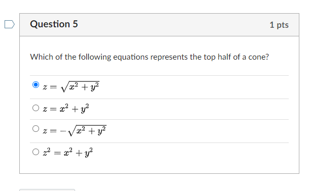 What Does The Equation Z = Y2 Represent? Question 5 1 pts Which of the following equations | Chegg.com