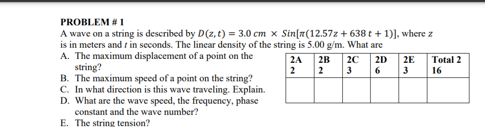 Solved PROBLEM #1 A wave on a string is described by D(z,t) | Chegg.com