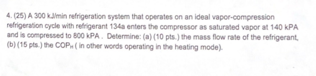 Solved 4. (25) A 300 KJ/min Refrigeration System That | Chegg.com