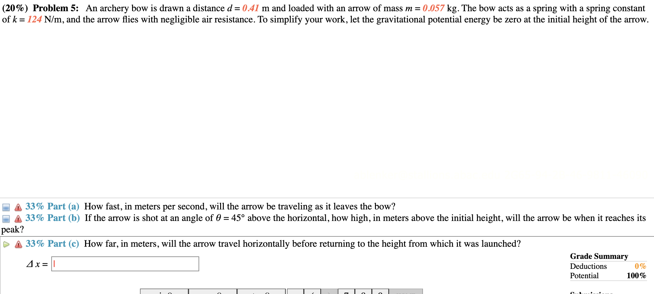 Solved 20\%) Problem 5: An archery bow is drawn a distance | Chegg.com