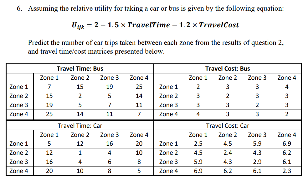Solved Assuming the relative utility for taking a car or bus