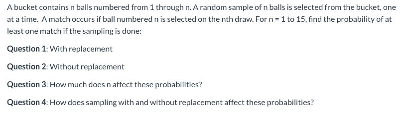 Solved A Bucket Contains N Balls Numbered From 1 Through N. | Chegg.com