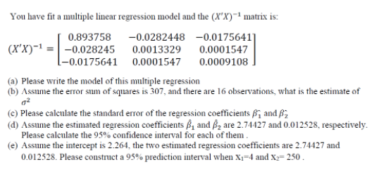 Solved You have fit a multiple linear regression model and | Chegg.com