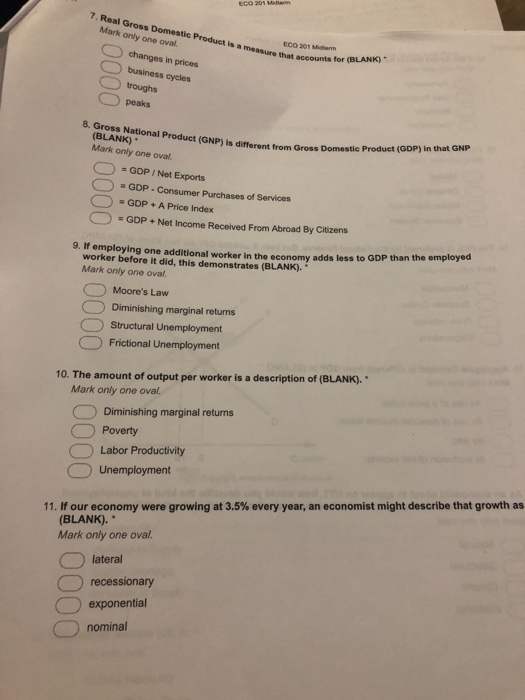 Solved ECO 201 7. Real Gross Domestic Product is a mensure | Chegg.com