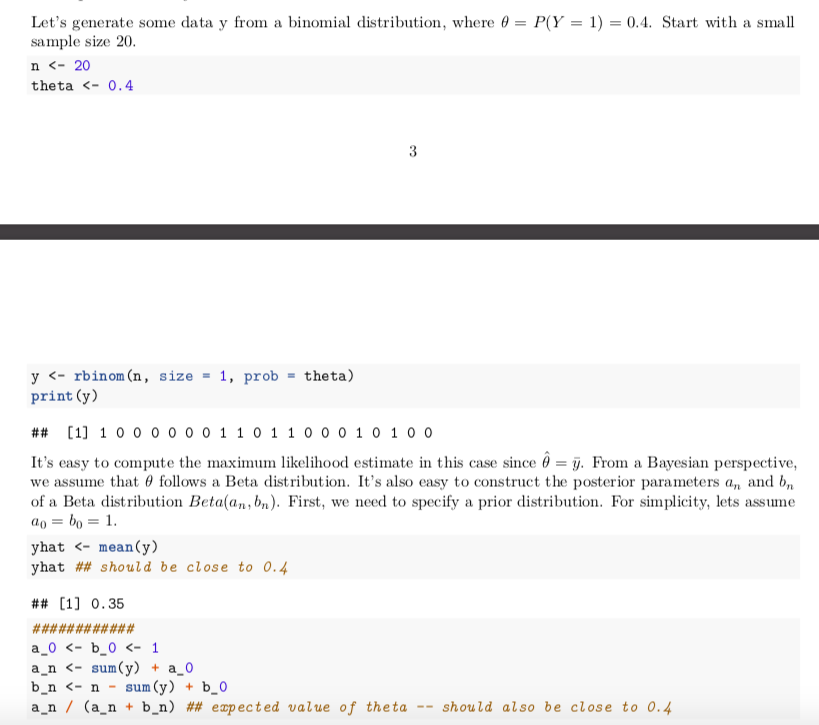 Let S Generate Some Data Y From A Binomial Distrib Chegg Com